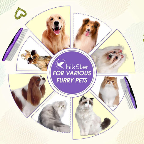 Dog Comb for Grooming Pet Comb with Stainless Steel Rounded Teeth Rubber Handle for Large Medium & Small Cat Comb Removes Knots & Tangled Hair...