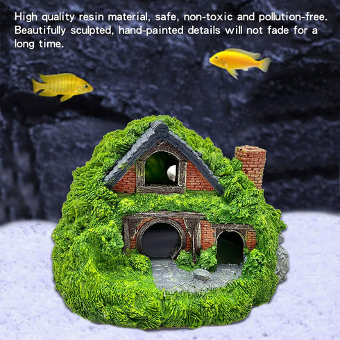 Tfwadmx Aquarium Decoration Hobbit House Resin Betta Hideout Cave Small Aquarium Decor Hollow Hole Shelter Fish Tank Hut Ornaments Mini Garden Lan...