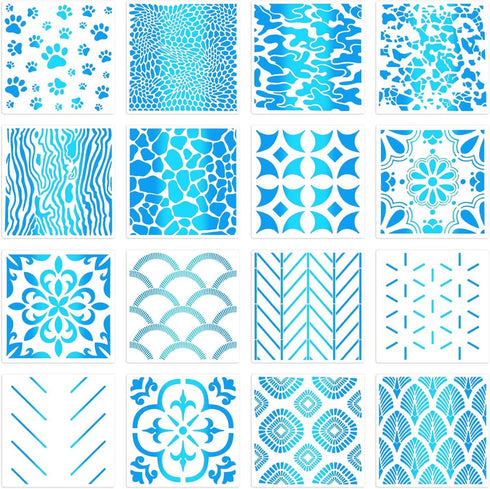 16 Pieces Wall Stencils for Painting, Herringbone Geometric Cubist Modern Wall Stencil, Reusable Templates for Painting on Walls Canvas DIY Craft ...