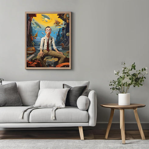 Posterizer 1 pcs-Surrealist art of a man with aliens-flying cars-Abstract & Modern Art-Fantasy & Fiction Art-Gift for Art Lovers-Decor for Home & ...