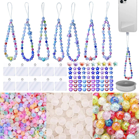 SHUANGART 531 Pcs Phone Chain Beaded Making kit, Cell Phone Charms Lanyard Wrist Strap Set with Matte Frosted Beads Burst Round Beads Glass Seed B...