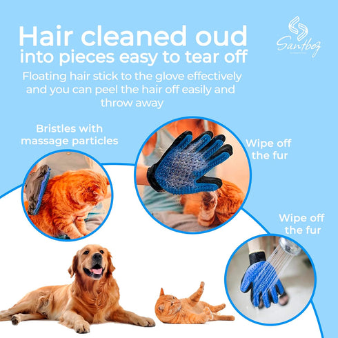 Pet Grooming Glove, Detangles and Cleans Your Pets' Fur by Removing Damaged Fur. Hair Removal and Massage gloves For Dogs and Cats, Removes Knots ...
