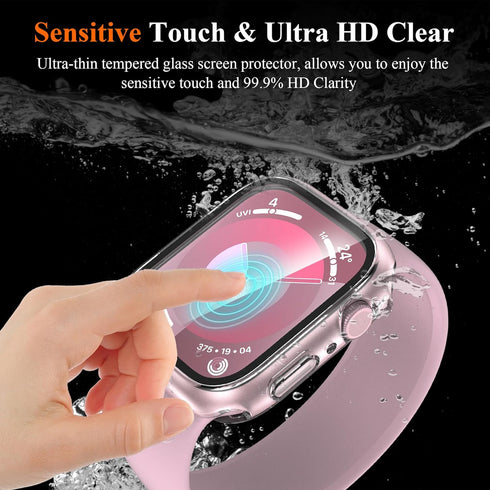 YMHML Waterproof Case for Apple Watch Series 9 41mm Screen Protector, 2 Pack New Upgrade Hard PC Bumper with Ultra HD Tempered Glass Touch Sensiti...