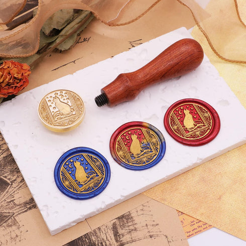 SWANGSA Starry Cat Wax Seal Stamp Kit with 60pcs Sealing Wax Beads, Wax Seal Melting Spoon and Gift Box, Great for Embellishment of Invitations, W...