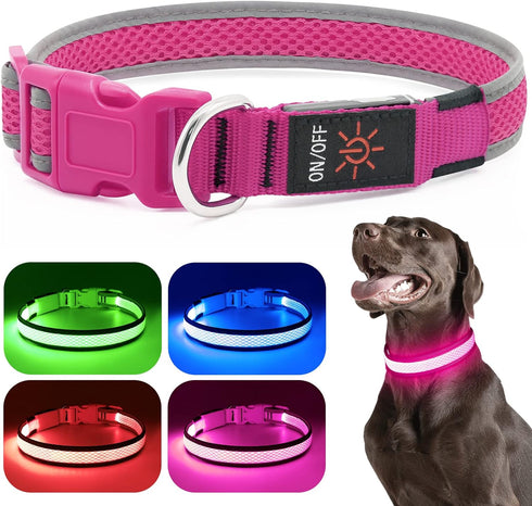 LED Dog Collar, USB Rechargeable Light Up Dog Collar Lights, Adjustable Comfortable Soft Mesh Safety Dog Collar for Small, Medium, Large Dogs(Smal...