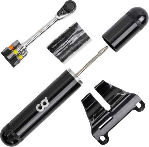 CyclingDeal 2 in 1 Mini Ratchet Bicycle Repair Tool Kit - CNC Alloy Storage Capsule and Bracket - Portable Multi-Tool Wrench- Tubeless MTB Mountai...