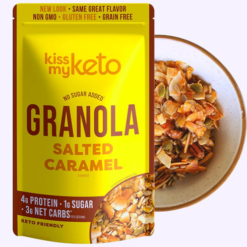 Kiss My Keto Granola Cereal – Salted Caramel Keto Granola Low Carb Cereal (2g-Net) Low Sugar Granola – Grain Free Granola Keto Cereal, Gluten Free...