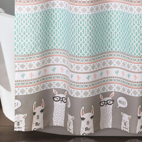 Lush Decor Llama Stripe Shower Curtain, 72" x 72", Pink and Turquoise...