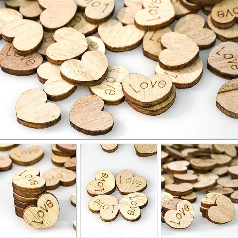 Lystaii 400pcs Rustic Wooden Love Heart Wedding Table Scatter Decoration Engraved Natural Wood Heart Table Confetti DIY Manual Patch for Crafts We...