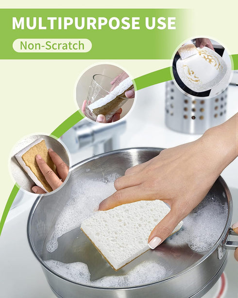 Biodegradable Natural Kitchen Sponge 12Pack, Compostable Cellulose and Coconut Walnut Scrubber Sponge...