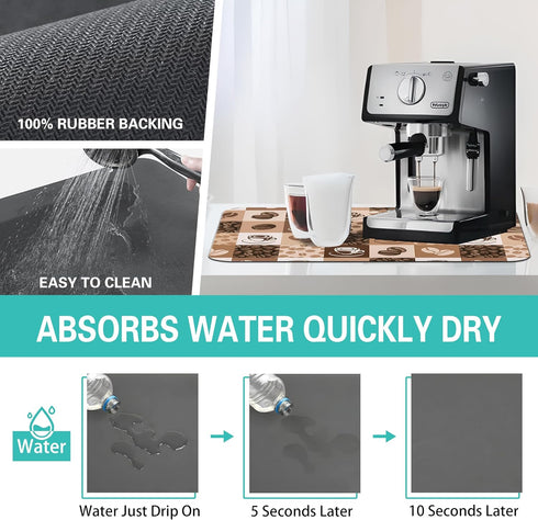 Coffee Bar Mat Accessories for Countertop Super Absorbent Anti-Slip Silicone Dish Drying Mats for Kitchen Counter Draining Pad Decor Gift Fit Coff...