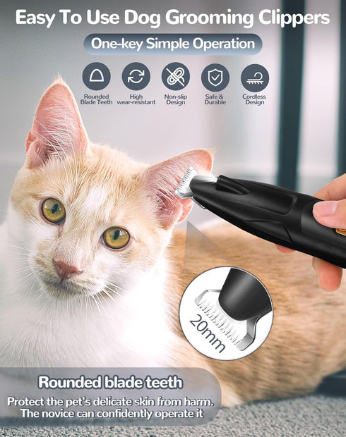 Dog Clippers for Grooming, 2 Speed Dog Paw Trimmer with LED Light, Rechargeable Low Noise Pet Shaver for Trimming Dogs Cats Hair Around Paws, Eyes...