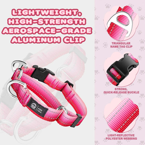 Martingale Dog Collar Pink Light-Reflective Polyester Collars for Dogs Whippets, Greyhounds, Saluki, American Bully, No-Pull No-Escape Safety Trai...