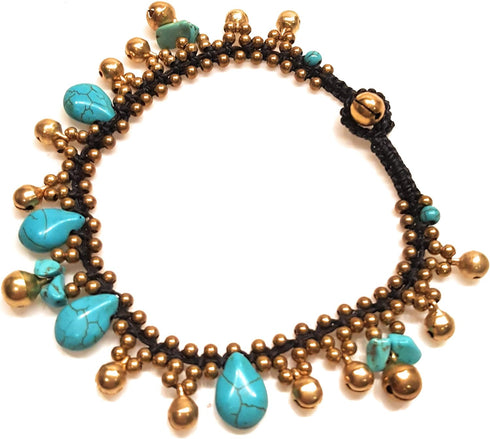 Infinityee888 Turquoise Anklet Drop Handmade Brass Bead Bell Ankle Bracelet for women KAN-T01...