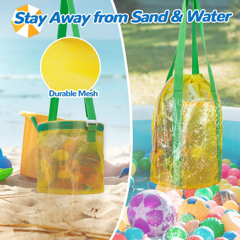 3 Pcs Mesh Beach Bag Set, Sand Beach Toy Bag, Seashell Collecting Bag Tote with Adjustable Carrying Strap & Zipper/Drawstring, Pool Toy & Sand Toy...