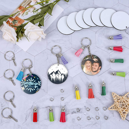 Sublimation Blanks Keychains Products, 80 PCS Keychains Tag Bulk with 2 Inch Heat Transfer Double-Side Round Coasters Blanks, Key Chains, Tassels,...