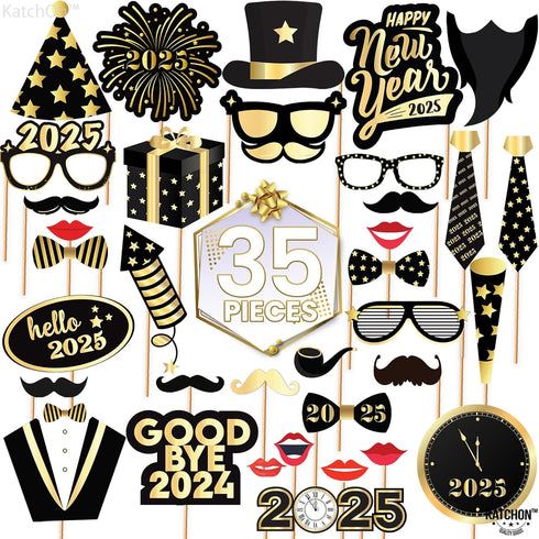 KatchOn, New Years Photo Booth Props 2025 - Pack of 35 | New Years Eve Photo Booth Props 2025, New Years Eve Party Supplies 2025 | New Years Photo...