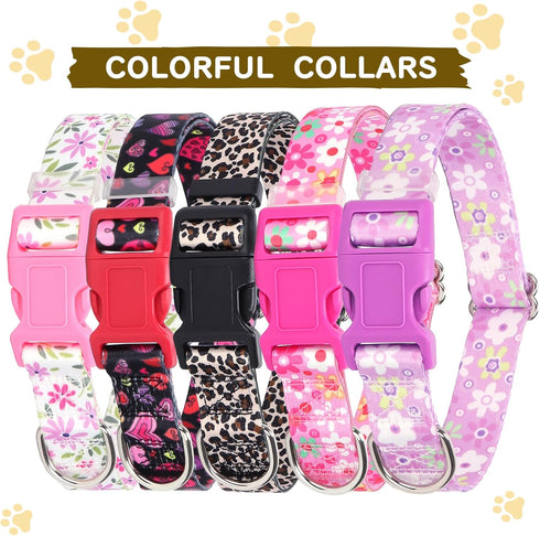 Pink Dog Collar with Flowers for Girl Dogs, Adjustable Cute Female Dog Collars, Soft Nylon Collar for Small Medium Large XL Dogs (Floral M)...