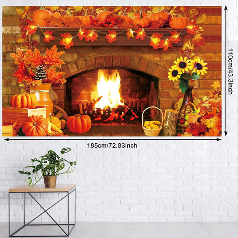 Fall Thanksgiving Decoration Thanksgiving Fireplace Backdrop Autumn Harvest Pumpkin Background Thanksgiving Day Maple Leaf Sunflower Banner For Th...