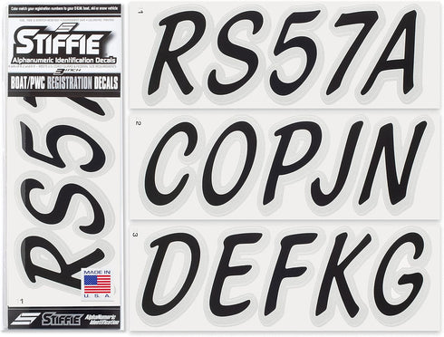 Whipline Solid Black/Silver 3" Alpha-Numeric Registration Identification Numbers Stickers Decals for Boats & Personal Watercraft...