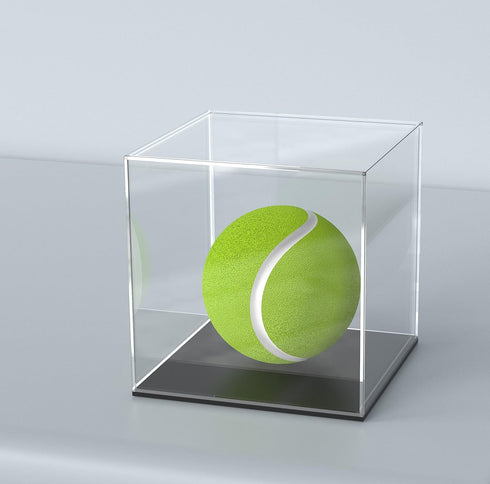 Acrylic Display Case, 4x4x4 Inch Cube Acrylic Boxes for Display, Clear Display Cases with Matte Black Base and Single-Piece Acrylic Box for Softba...