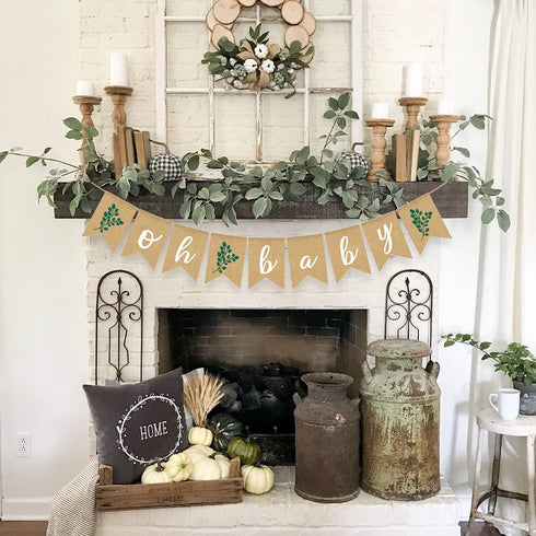 Greenery Baby Shower Banner Eucalyptus leaves Burlap garlands Plant Gender Neutral party decoration...