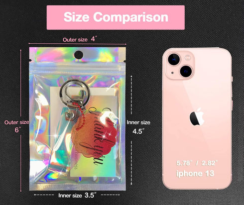 100 Pcs Holographic Resealable Packaging Bags for Small Business Supplies, Cute Small Color Smell Proof Foil Pouch Plastic Baggies for Lip Gloss S...