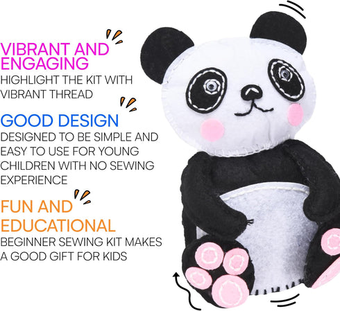 Neliblu Beginner Sewing Kit for Kids - Panda Pillow Kits - Learn to Sew for Girls - My First Sewing Kit - Kids' Arts and Crafts Project - Stuffed ...