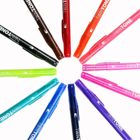 Tombow 61500 Twintone Marker Set, Bright, 12-Pack. Double-Sided Markers for Bold and Precise Writing...