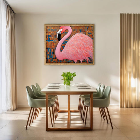 Posterizer 1 pcs- mosaic stle background with pastel pink flamingo-Art for Animal Lovers- Living Room Bedroom Decor- unframed wall art...
