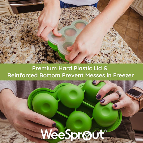 WeeSprout Silicone Freezer Tray with Clip on Lid Perfect Food Storage Container for Homemade Baby Food, Vegetable, Fruit Purees, and Breast Milk (...