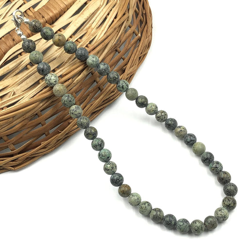 Natural African Turquoise Gemstone Round Beaded Stretchable 15.5" Inches Choker Necklace For Girls and Women, Unisex Necklace, Handmade Necklace,B...
