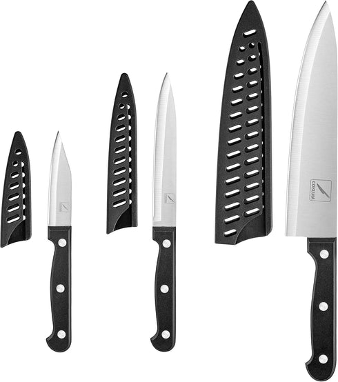 Kitchen Knife, 3-Pcs Knife Set With Sheath, 8 Inch Chef Knife, 4.5 Inch Utility Knife, 4 Inch Paring Chef Knife, Stainless Steel, Black...