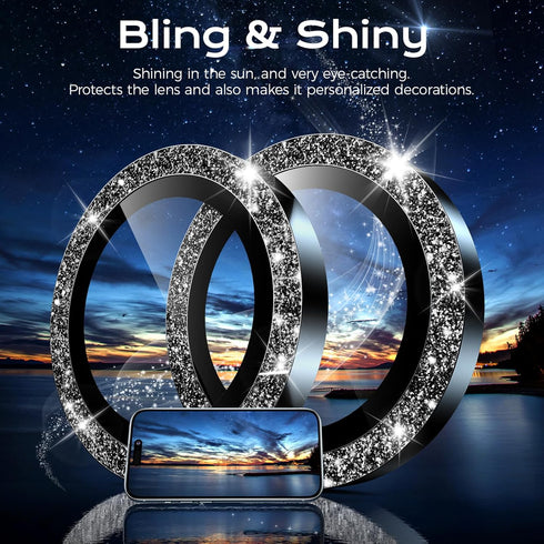 for iPhone 15 Camera Lens Protector Bling and 3 Pack Screen Protector, Tempered Glass Camera Cover, Anti-Scratch Anti-Drop Protection Glitter Came...