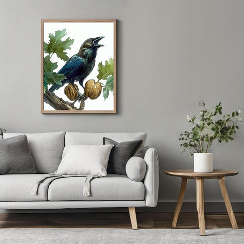 Posterizer 1 pcs-detailed natural history illustration of a raven-Corvus corax 1-Art for Animal Lovers-Gift for Men Women Teens-Chic Home Decor- u...