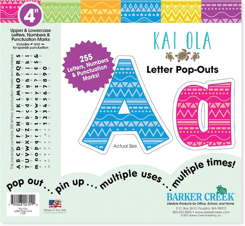 Barker Creek Letter Pop-Outs, 4" Kai Ola Sea Life, Multicolor Designer Letters for Bulletin Boards, Breakrooms, Reception Areas, Signs, Displays, ...