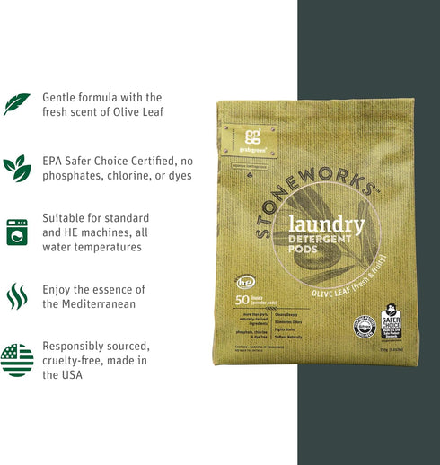 Grab Green Stoneworks Laundry Detergent Pods Sample Kit, 10 Count, Birch Branch, Fragrance Free Rain, Oak Tree, Olive Leaf, Rose Petal Scents, Pla...