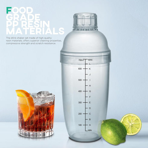 Homestia 2Pcs Plastic Cocktail Shaker Set, Hand Shaker Cup Mixer with Tea Shaker Cup with Scales, Transparent Bar Tool Sets with Measuring Jigger ...