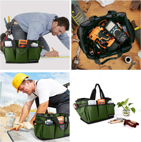 Gardening Tote Bag, Deluxe Garden Tool Storage Bag and Home Organizer with Pockets, Wear-resistant & Reusable, 14 Inch, Dark Green...