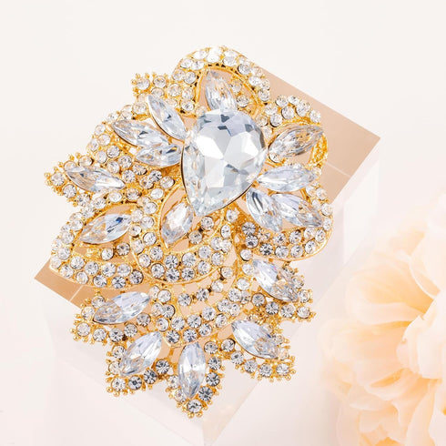 LAXPICOL Women's Vintage Blue Austrian Crystal Elegant Flower Teardrop Brooch Gold Tone...