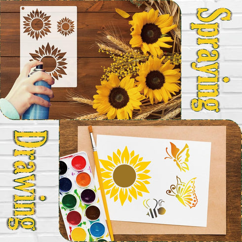 Flower Stencils for Painting on Wood, A4 Floral Rose Sunflower Dragonfly Butterfly Stencils for Crafts Reusable Wood Burning Drawing Art Paint Ste...