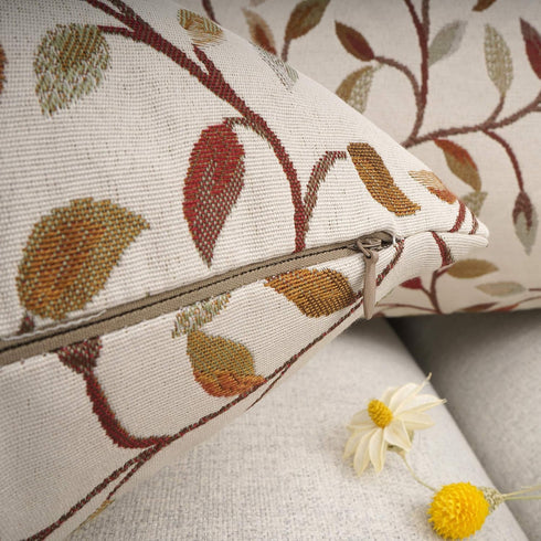 YOUR SMILE Classical Embroidery Jacquard Beige Leaf Pattern Square Decorative Throw Pillow Case Cushion Cover 18 x 18 inch...