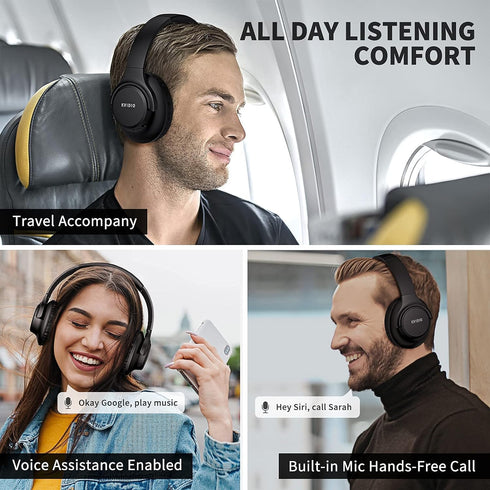 KVIDIO [Updated Bluetooth Headphones Over Ear, 65 Hours Playtime Wireless Headphones with Microphone,Foldable Lightweight Headset with Deep Bass,H...