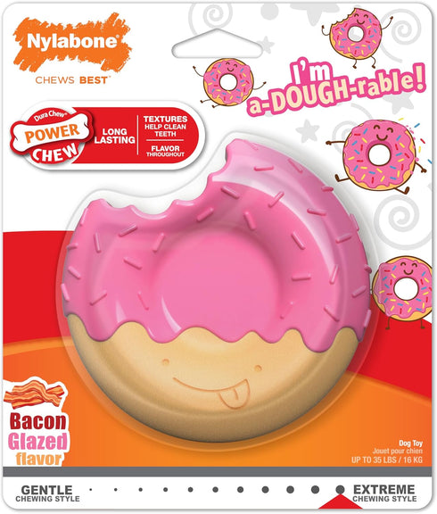 Nylabone Power Chew Donut Dog Chew Toy - Fun & Cute Dog Toys for Aggressive Chewers, Durable Dog Toys, Bacon Glazed Flavor, Medium/Wolf (1 Count)...