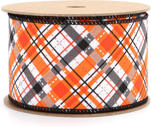 LaRibbons Fall Burlap Ribbon Wired,2 1/2" x 10 Yards,Orange and Black Fall Plaid Pumpkin Ribbon for Autumn Wreath,Thanksgiving,Halloween,Gift,Home...