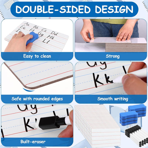 Dry Erase Lapboards with Lines Pack of 18 | 6 x 9 inch Double Sided White Boards with 18 Pens, 18 Erasers Small Mini White Dry Erase Boards for St...
