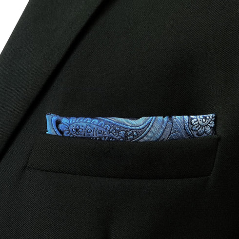 S&W SHLAX&WING Ties for Men Blue Paisley Matching Pocket Square Only...
