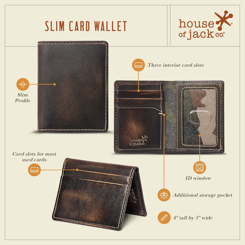 House of Jack Co. Slim Card Wallet | Bifold Credit Card Wallet For Men | Full Grain Cowhide | Minimalist Front Pocket Wallet | Mens Card Holder | ...