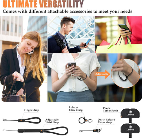 Ominia Retractable Phone Tether Lanyard: Anti-Theft Retractable Phone Lanyard with Universal Phone Tether Cord Wrist & Finger Lanyard Phone Tether...