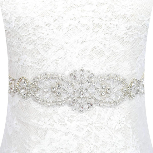 Pardecor Women Rhinestone Applique Crystal Wedding Trim Silver Applique Trims Sash Belt Applique for Bridal Dress Evening Dress for Bridesmaid Gow...